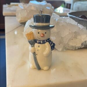 Charming Denmark Snowman Holiday Ornament - White and Blue